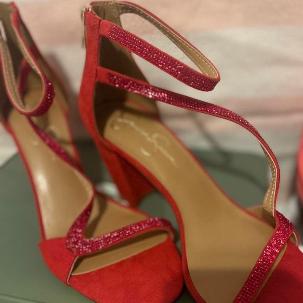 Jessica Simpson Red Glitter Strappy Heels